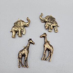 Brass Giraffe and Elephant Charms Pendants Set Of 4